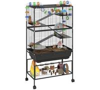 PawHut Rat Cage on Wheels, 5 Tier Large Hamster Cage with 17 cm Deep Tray, Storage Shelf, Big Exercise Wheel, Tube System, Hut, Platforms, Ramps, Water Bottle, Food Dish, for Syrian Hamsters, Rats