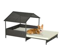PawHut Rattan Dog House Extendable Outdoor Wicker Dog Bed Cream White