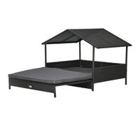 PawHut Rattan Dog House, Extendable Outdoor Wicker Dog Bed w/ Water-Resistant Roof, Removable Cushion, for Small and Medium Dogs - Cream White Grey