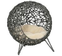 PawHut Rattan Elevated Cat Bed House Ball Shaped Silver-Tone and Grey