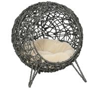 Pawhut Rattan Elevated Cat House Kitten Bed Pet Furniture W/ Cushion Grey