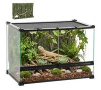 PawHut 48L Glass Terrarium, Reptile Vivarium with Stone Background, Black