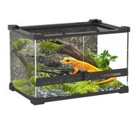 PawHut Reptile Glass Terrarium, Reptile Vivarium with Stone Background, Front Ventilation, Escape-Proof Knob Lock, Glass Enclosure for Lizards, Horned Frogs, Snakes, 30 x 20 x 20 cm, Black