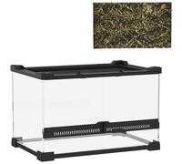 PawHut Reptile Glass Terrarium with Stone Background, Front Ventilation, Escape-Proof Knob Lock, 30 x 20 x 20 cm, Black