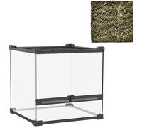 PawHut Reptile Glass Terrarium with Stone Background, Front Ventilation, Escape-Proof Knob Lock, 30 x 30 x 30 cm, Black