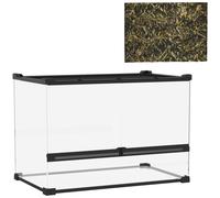 PawHut Reptile Glass Terrarium with Stone Background, Front Ventilation, Escape-Proof Knob Lock, 50 x 30 x 35 cm, Black