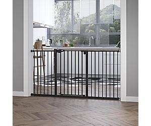 PawHut Retractable Pet Safety Gate Barrier with 3 Extensions and Adjustable Screws Black 76.2 x 152.3 cm