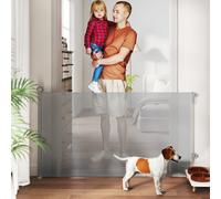 PawHut Retractable Stair Gate for Dogs, Extra Wide Dog Gate Extends Up to 140 cm Wide, 86.5 cm Tall, for Doorways, Stairways, Hallways, Indoor and Outdoor, Grey