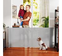 PawHut Retractable Stair Gate, Dog Gate Extends Up to 180 cm Wide, Grey