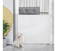 Pawhut Retractable Stair Gate Dog Pet Barrier Folding Protector 115 X 82.5Cm In White White