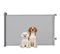 PawHut Retractable Stair Gate for Dogs, 140 cm Wide & 93 cm Tall Grey | Pet Gate, One Handed Operation, for Stairs, Hallways, Doorways, Indoor and Outdoor