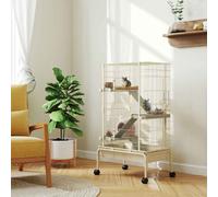 PawHut Rolling Rabbit Cage, 4 Level Rolling Rat Cage with 3 Ramps, Water Bottle, Food Dish, 15cm Deep Tray for Easy Cleaning, Small Pet Cage for Ferrets, Chinchillas, Squirrel, Syrian, Beige Beige