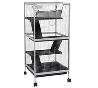 PawHut Rolling Small Animal Cage for Chinchillas Ferrets Kittens W/ Ramp Silver - Light Grey - Metal, PP, Nylon - 1