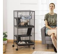 Pawhut Rolling Small Animal Cage For Chinchillas Ferrets Kittens W/ Ramp In Silver Silver