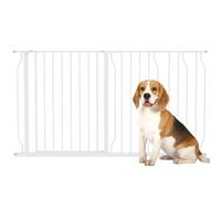 PawHut Safety Gate Dog Gate Extendable 75-145 x 76 cm Stairs Hallways Doors Without Drilling Steel and ABS White