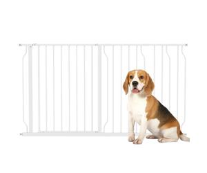 PawHut Safety Gate Dog Gate Extendable 75-145 x 76 cm Stairs Hallways Doors Without Drilling Steel and ABS White