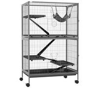PawHut Small Animal Cage for Chinchilla Ferret Kitten on Wheels with Hammock Removable Tray, Grey