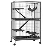 PawHut Small Animal Cage for Chinchilla Ferret Kitten on Wheels with Hammock Removable Tray, Silver Grey