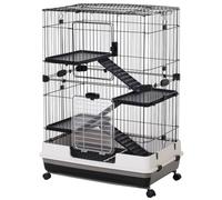 Pawhut Small Animal Cage, Indoor Bunny House, For Ferrets W/ Wheels In Black Black