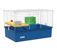 PawHut Guinea Pig Cage Chinchillas Rabbit Small Animal Cage with Ramp, Dish, Water Bottle, 71 x 46 x 47cm, Blue