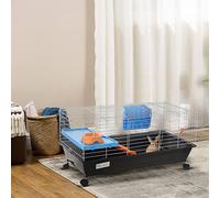Pawhut Small Animal Cage Rabbit Guinea Pigs Chinchillas Cage W/ Water Bottle In Black Black