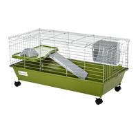 PawHut Small Animal Cage Rabbit Guinea Pigs Chinchillas Cage w/ Wheels Water Bottle Food Dish Platform Ramp 89 x 44 x 43 cm Green