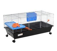 PawHut Small Animal Cage Rabbit Guinea Pigs w/Wheels 89x44x43 cm Black