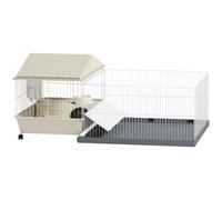 PawHut Small Animal Cage with Removable Pet Playpen, Guinea Pig Cage with Waterproof Pad, Hay Feeder, 108 x 71 x 57cm, Beige