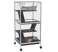 PawHut Rolling Small Animal Cage for Chinchillas Ferrets Kittens W/Ramp Grey