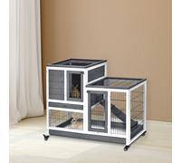 PawHut Small Animals 2-Tier Fir Wood Rabbit Hutch Indoor Grey
