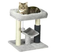 PawHut Small Cat Tree for Indoor Cats, Cat Scratching Post with Bed Grey | Self Groomer, Toy