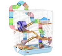PawHut Small Hamster Cage with 5-Tier Habitat and Tunnel, Fun & Spacious Cage for Hamsters, Light Blue Aosom UK
