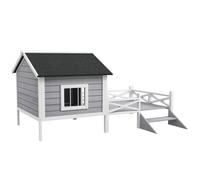 PawHut Small/Medium Dog House with Porch, Grey