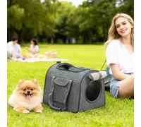 Pawhut Soft Sided Cat Carrier Bag Foldable Portable With Shoulder Strap In Dark Grey Dark Grey