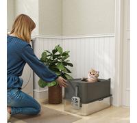 Pawhut Stainless Steel Cat Litter Box, Enclosed Metal Litter Tray, Dark Grey