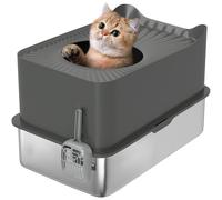 Stainless Steel Cat Litter Box, Enclosed Metal Litter Tray, Dark Grey PawHut Dark Grey One Size