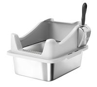 PawHut Stainless Steel Cat Litter Box with High Sides, Scoop, 43 x 33 x 25 cm