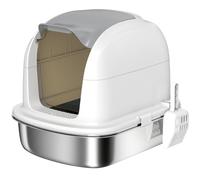 PawHut Stainless Steel Cat Litter Box with Lid, for Cats, Enclosed Cat Litter Box with Flip Cover, Scoop