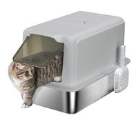 PawHut Stainless Steel Cat Litter Box, Extra Large Metal Cat Litter Tray with Lid, Scoop, Filter Bags, Grey