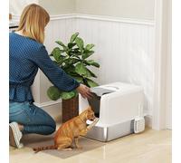 PawHut Stainless Steel Cat Litter Box with Removable Lid & Scoop, White