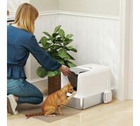 PawHut Stainless Steel Cat Litter Box with Removable Lid, Scoop, White