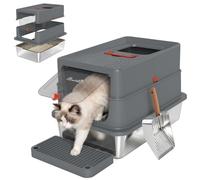 PawHut Stainless Steel Cat Litter Tray with Lid, XL 60 x 40 x 40 cm