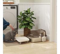 PawHut Stainless Steel Litter Box, Cat Litter Tray w/ Lid, Pedal, Scoop, Grey