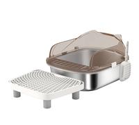 Pawhut Stainless Steel Litter Box, Cat Litter Tray W/ Lid, Pedal, Scoop In Dark Grey Dark Grey