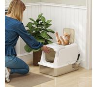 PawHut Stainless Steel Litter Box with Lid, Extra Large Hooded Cat Litter Tray for Big Cats with Front-Entry and Top-Exit, Metal Scoop, Deodorizer Bag, Non-Sticky, Odour Control and Easy Clean