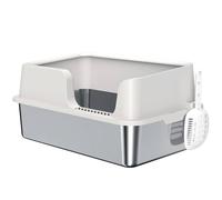 PawHut High Sided Stainless Steel Cat Litter Box with Scoop