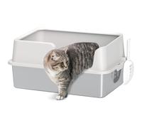 PawHut Stainless Steel Litter Box, High Sided Metal Cat Litter Tray with Detachable Rim, Scoop, Easy Cleaning, Odour-Resistant, 60 x 40 x 28 cm