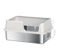 PawHut Stainless Steel Litter Box with Detachable Rim, Easy Clean, Odour-Resistant with Scoop, 60 x 40 x 28 cm Aosom UK