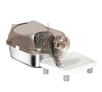 PawHut Stainless Steel Litter Box with Lid, Metal Cat Litter Tray with High Wall Sided Enclosure, Pedal, Scoop, Non-Sticky, Anti-Leakage, Easy Cleaning