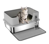 PawHut Stainless Steel Litter Box with Scoop, High Sided Cat Litter Tray
